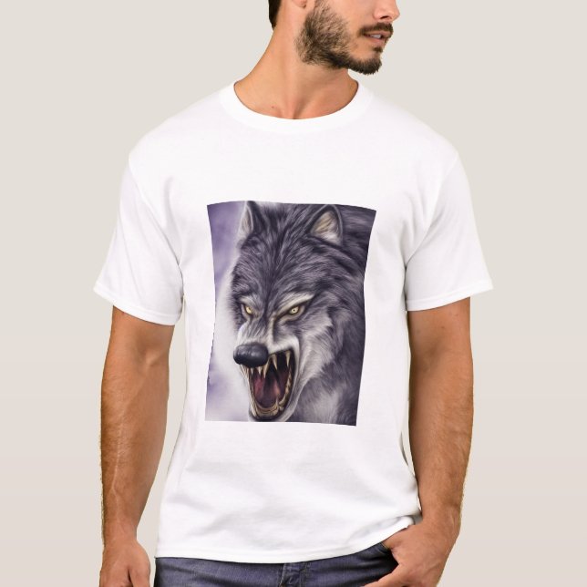 T-shirt Fierce Wolf en Colère avec les doigts, mode d'atta (Devant)