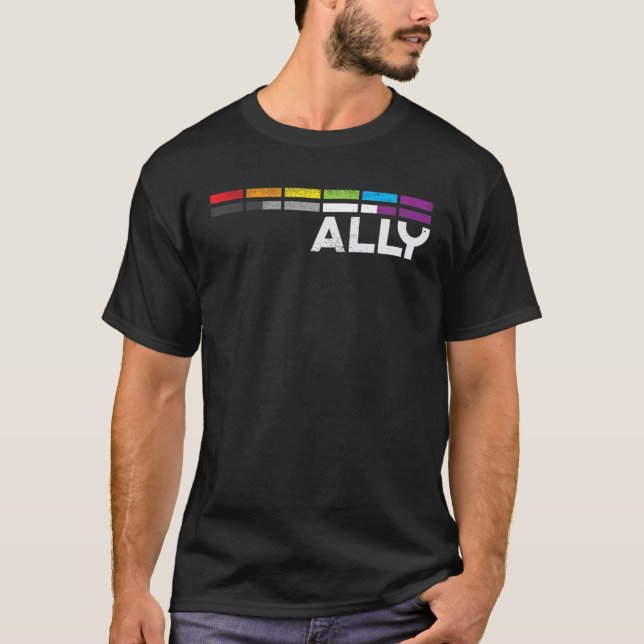 T-shirt Fière Ally Bars Égalité LGBTQ Asexué Drapeau Ace P (Devant)