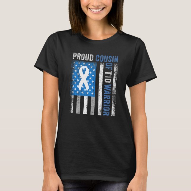 T-shirt Fière Cousin De T1D Guerrier États-Unis Drapeau Di (Devant)