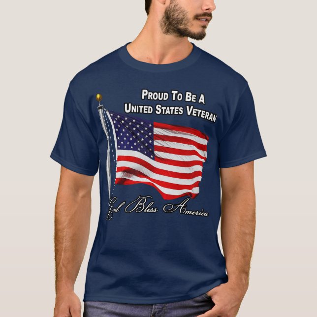 T-shirt Fière D'Être Un Vétéran Américain Avec Drapeau Amé (Devant)
