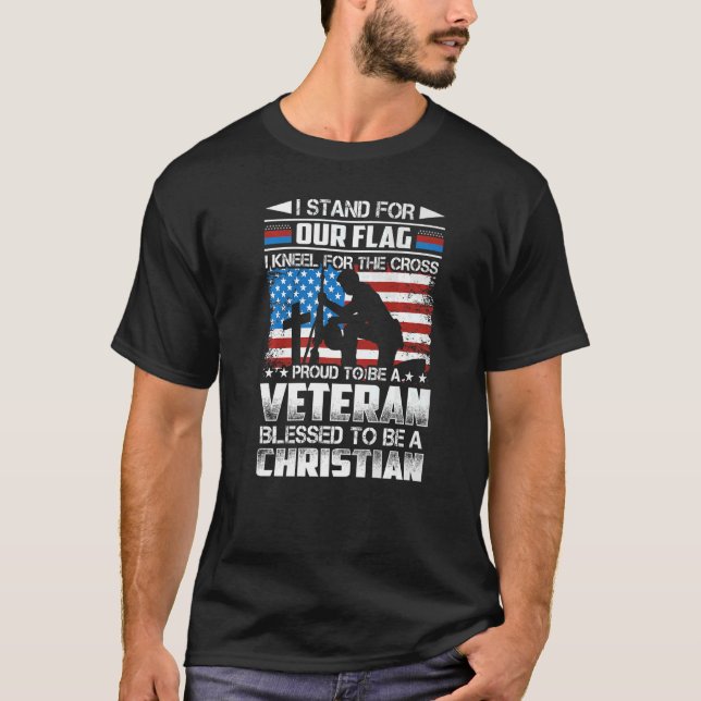 T-shirt Fière D'Être Un Vétéran Béni D'Être Un Chrétien (Devant)