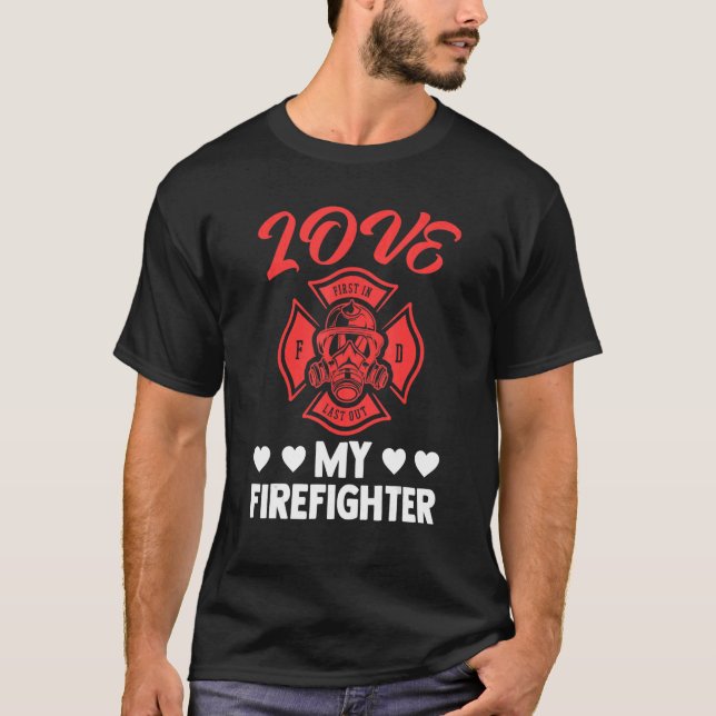 T-shirt Fière épouse amie pompière lutte contre l'incendie (Devant)