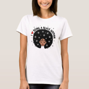 T-shirt Fière femme noire Cheveux afro Cœur rouge Fleurs