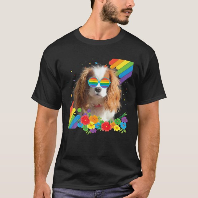 T-shirt Fière LGBT Gay Cavalier King Charles Spaniel Chien (Devant)