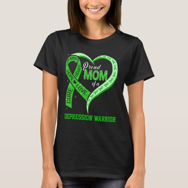 T-shirt Fière Maman D'Un Guerrier De La Dépression Ruban C (Devant)