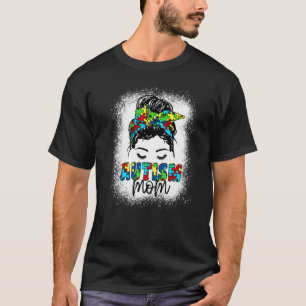 T-shirt Fière Mère d'Autiste Bandeau à Puzzle Messy Bun de