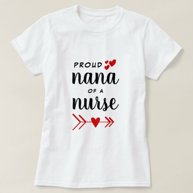 T-shirt Fière Nana d'une infirmière Coeurs rouges (Design devant)