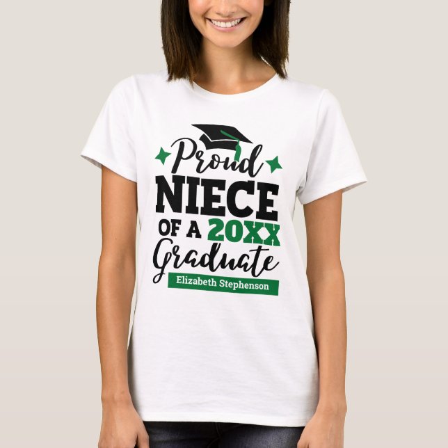 T-shirt Fière nièce d'un diplômé de 2022, noir vert goût (Devant)