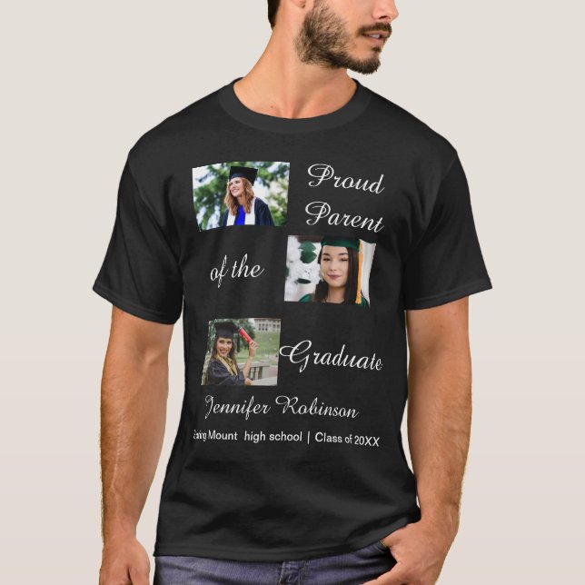 T-shirt Fière Parent du Diplômé Photos personnalisées Nom (Devant)