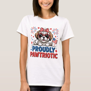 T-shirt Fièrement Patriote Canin Rouge Blanc Bleu Mignon