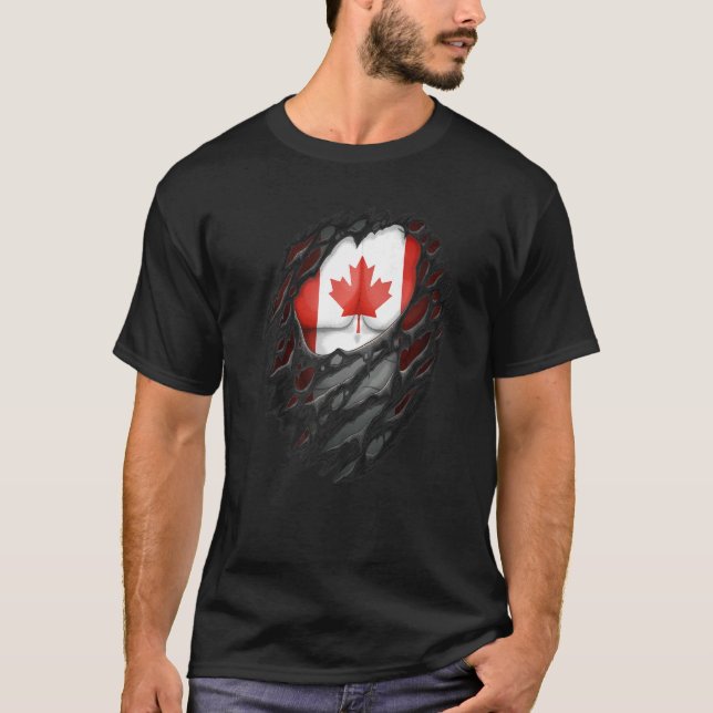 T-shirt Fiers Racines canadiennes arrachées Drapeau Canada (Devant)