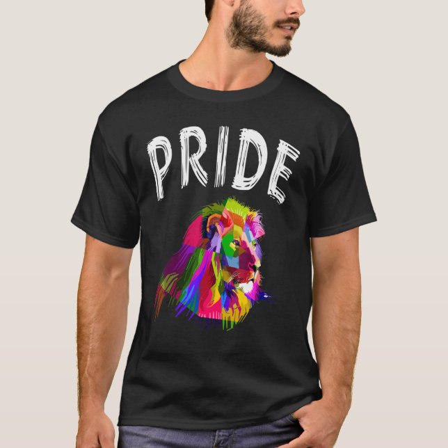 T-shirt Fierté Arc-en-ciel Drapeau Graphique Lion Droits h (Devant)
