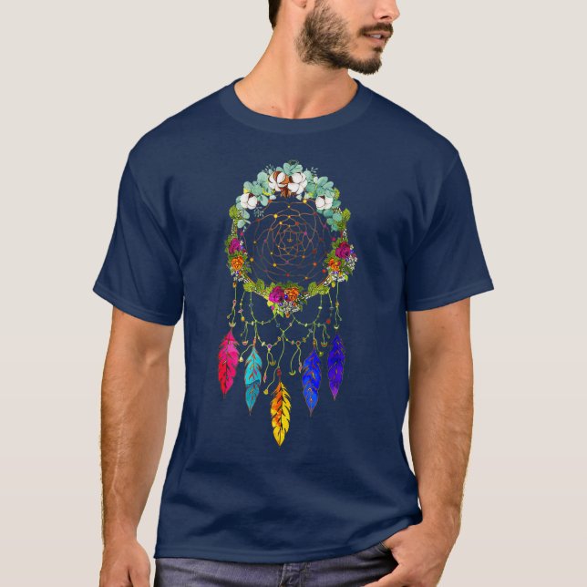 T-shirt Fierté autochtone Plumes indiennes colorées (Devant)