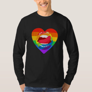 T-shirt Fierté Bi LGBT Fière Bisexuel Lèvres Cœur Drapeau 