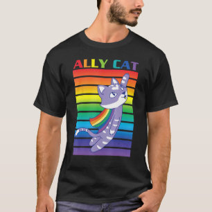 T-shirt Fierté de chat allié avec cape de drapeau de fiert