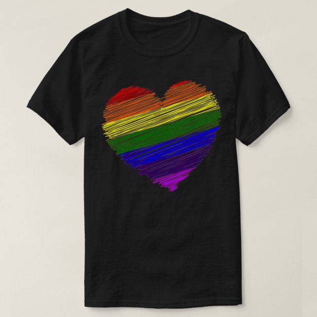 T-shirt Fierté Drapeau, J'aime LGBT, Coeur couleur arc-en- (Design devant)