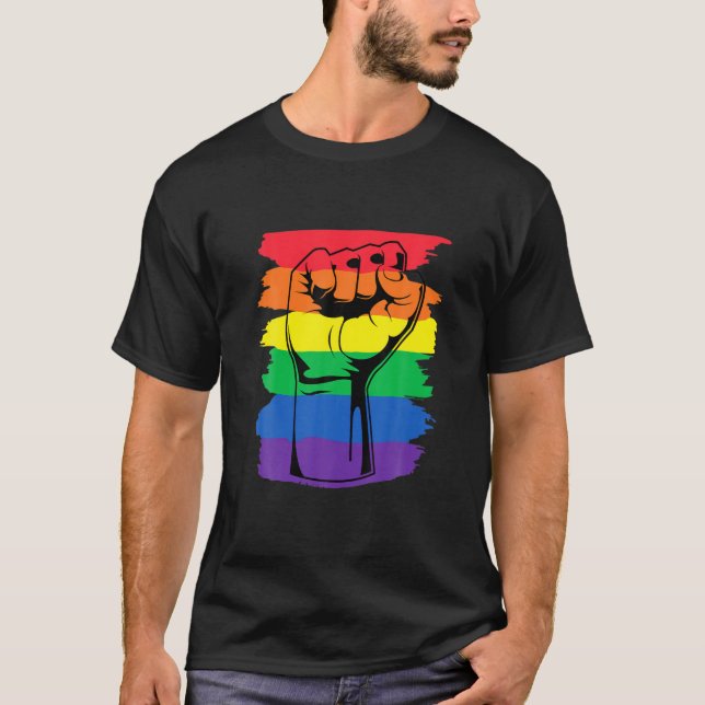 T-shirt Fierté Mois Merch LGBT Rainbow Poing LGBTQ Gay Pri (Devant)