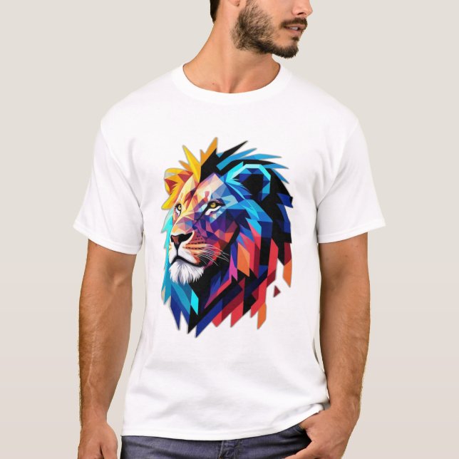 T-shirt Fierté Pixellée : Lion Géométrique (Devant)