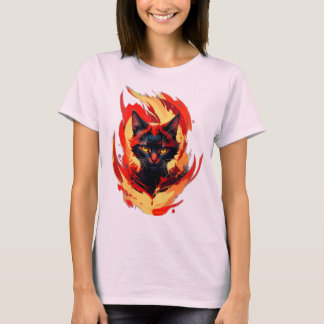 T-shirt Fiery Black Cat  Flame Cat Graphic