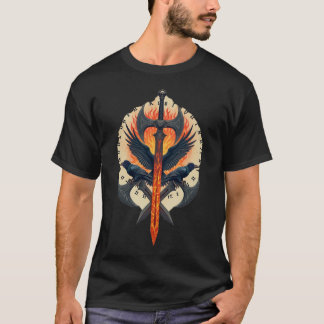 T-shirt Fiery Raven Guardian: Viking Sword & Axe Emblem