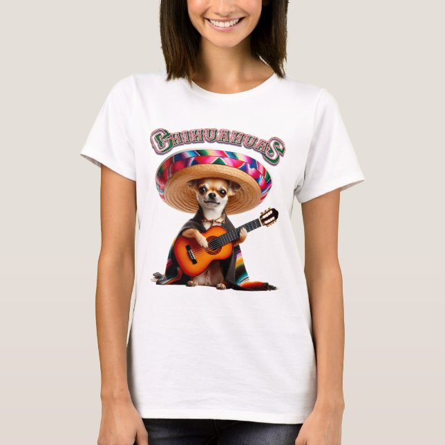 T-shirt Fiesta Chihuahua - Serenade guitare avec Sombrero (Devant)