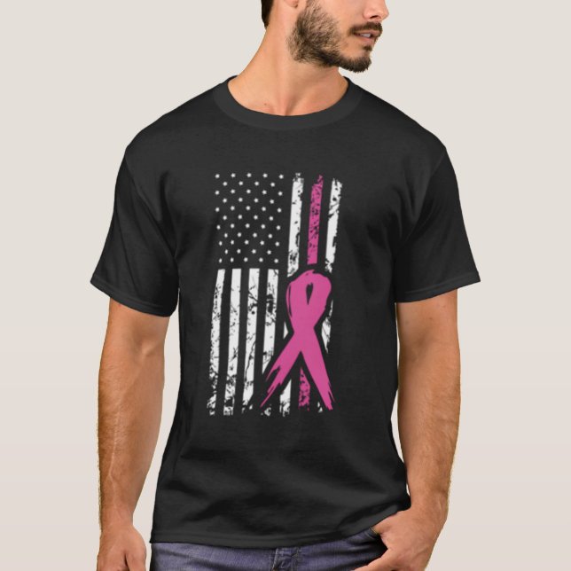 T-shirt Fight Breast Cancer Awareness Mois American Flag (Devant)