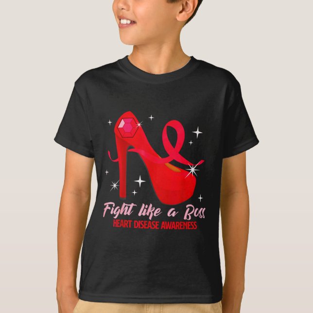 T-shirt Fight Like A Boss Heart Health Heart Disease Aware (Devant)