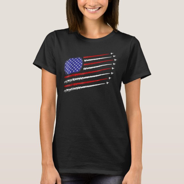 T-shirt Fighter Jets With USA American Flag 4th Of July Ce (Devant)