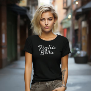 T-shirt Figlia Bella Italienne Fille Blanc Script Noir