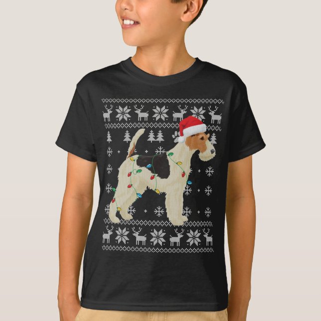 T-shirt Fil Fox Terrier Noël lumières laides Santa Hat D (Devant)