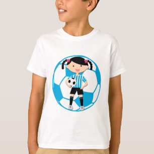 T-shirt Fille 2 du football et rayures bleues et blanches