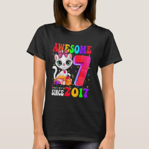 T-shirt Fille 7 ans Fête Cute cat 7 Ans Incroyable