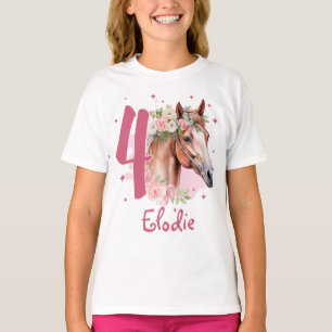 T-shirt Fille agée de 4 ans Cheval Pastel Rose Quatre Ans