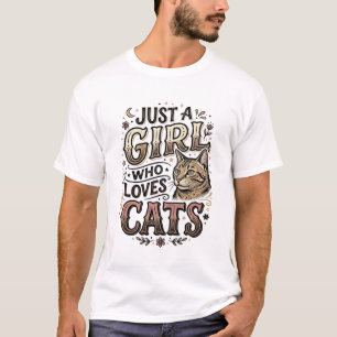 T-shirt Fille amoureuse de chats vintage typographie Desig