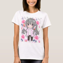 fille anime avec des fleurs