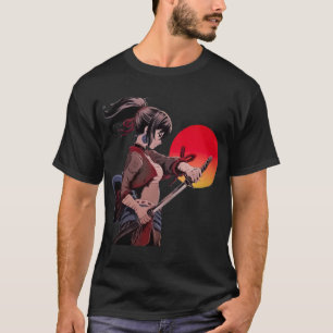 T-shirt Fille Anime Guerrière Épée Coucher de Soleil Art