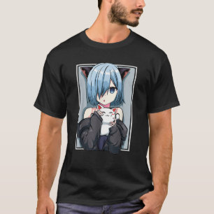 T-shirt Fille Anime Neko Chatgirl Pastel Kawaii Chat Manga