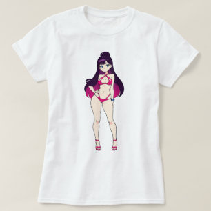 T-shirt Fille Anime Pin-Up en Bikini Rose Découpe
