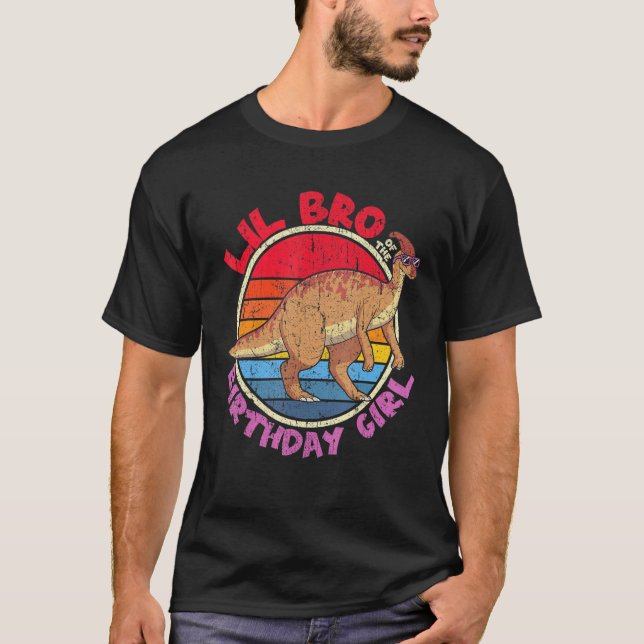 T-shirt Fille Anniversaire I Lil Bro I Parasaurolophus I F (Devant)