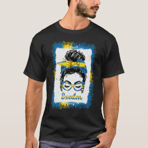 T-shirt Fille au chignon désordonné Drapeau de Suède Suédo