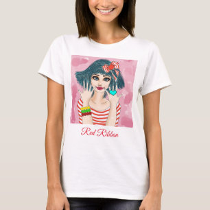T-shirt fille au ruban rouge