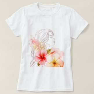 T-shirt Fille aux yeux fermés avec fleur rouge