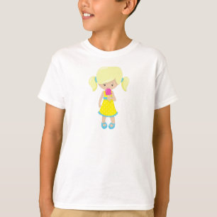 T-shirt Fille Avec Crème De Glace, Mignonne Fille, Cheveux