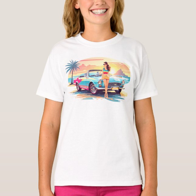 T-shirt Fille avec la voiture et la nature de rêve (Devant)