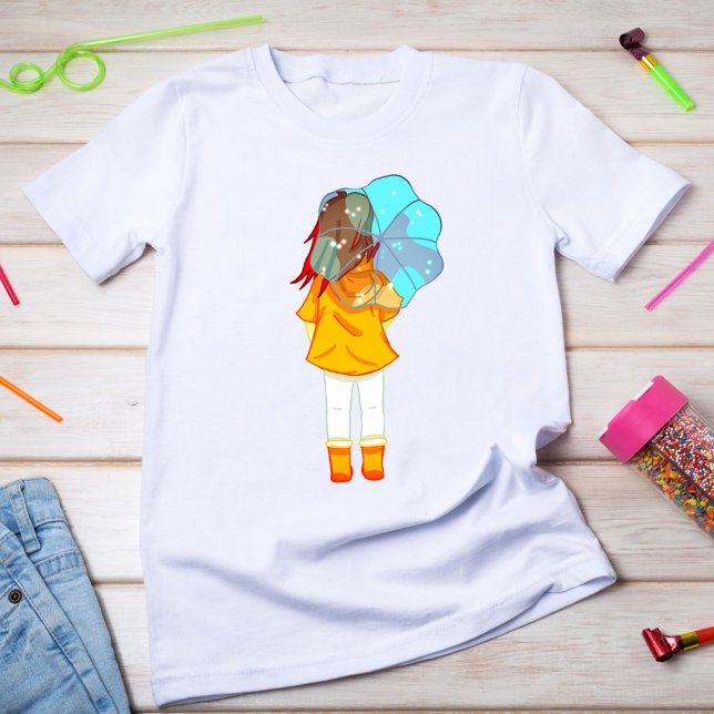 T-shirt Fille avec parapluie dans le dessin éolien (Créateur téléchargé)