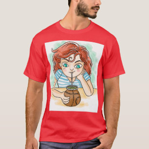 T-shirt fille boire yerba maté chaud infusion
