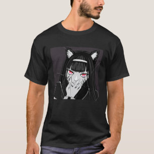 T-shirt Fille chat Neko maléfique noir et blanc avec souri