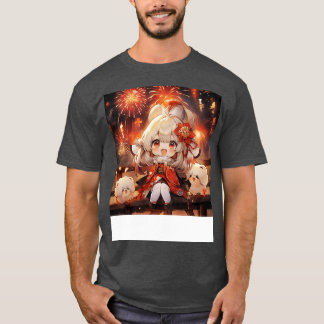 T-shirt Fille Chibi au festival du feu d'artifice
