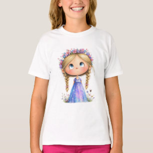 T-shirt Fille couronne de fleurs fantaisiste Art pour enfa