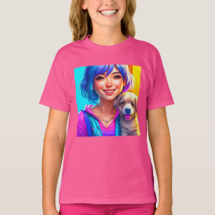 T-shirt Fille d'anime et chiot  